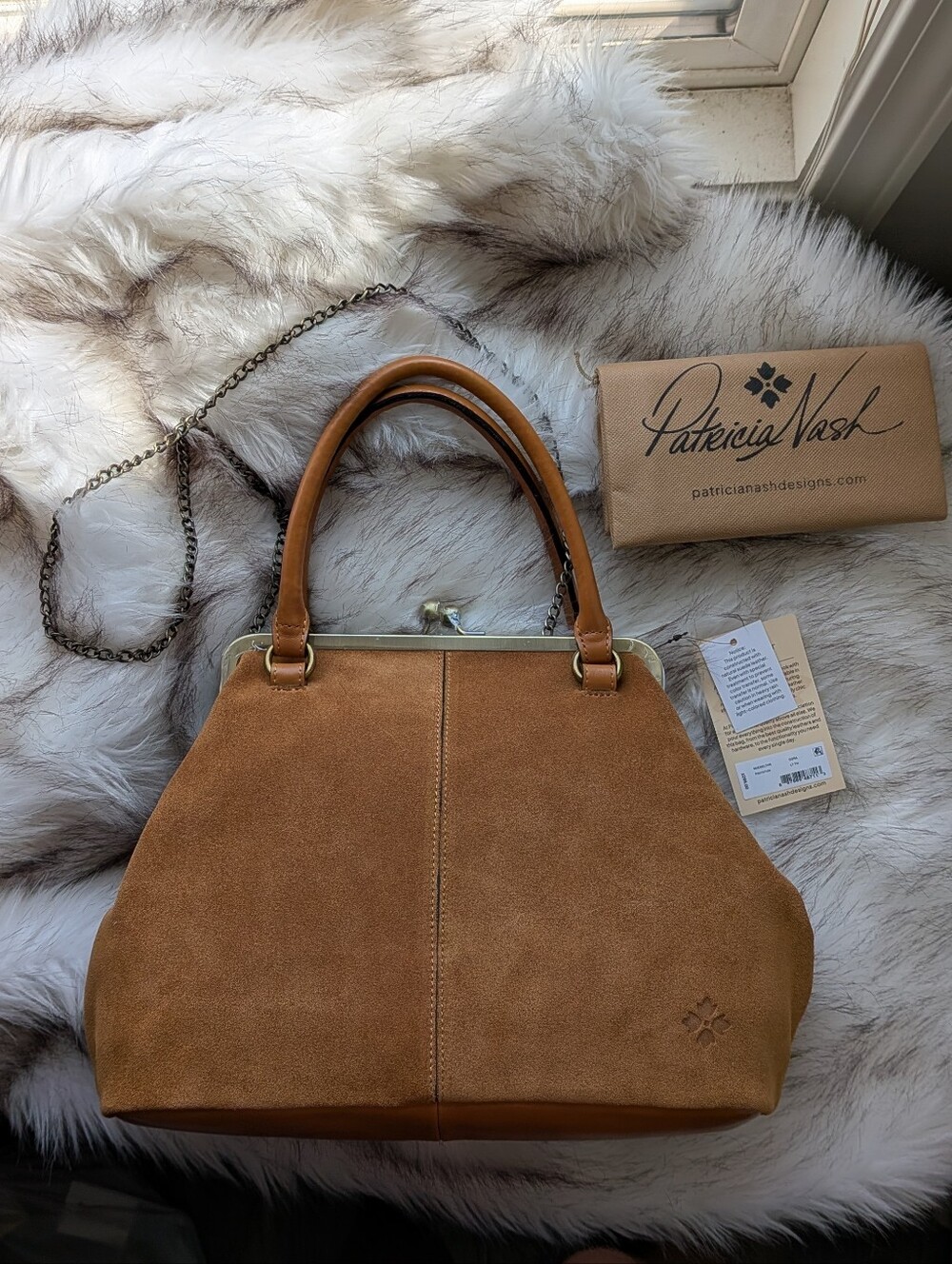 Patricia Nash Light Tan Suede & Leather Alice Frame Satchel Medium Sized Rare
